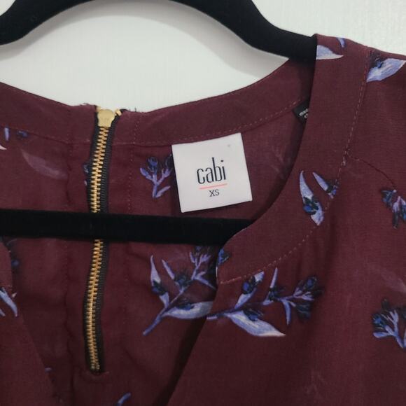 Cabi Womens Sz XS Burgundy Bluee Icy Floral Bouquet Sleeveless Tank Blouse - Picture 3 of 4